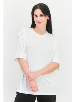 Women Round Neck Shorts Sleeves Embroidered Logo T-Shirt, White
