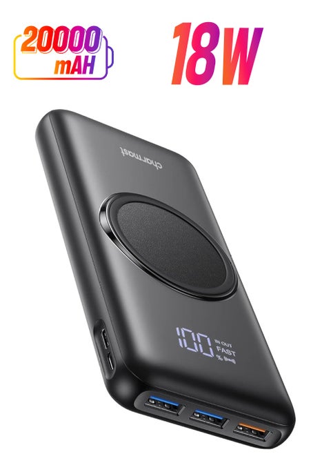 Charmast 20000mAh Wireless Power Bank (15W Max), 18W PD & QC 3.0 Portable Charger with 3 Inputs & 4 Outputs USB C Battery Pack Compatible with iPhone, Samsung, Tablet and More