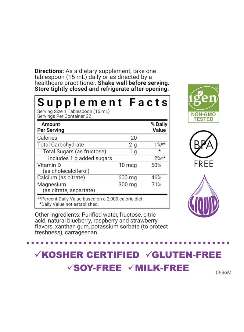Bluebonnet Nutrition Liquid Calcium Citrate Calcium Citrate, Magnesium Citrate, Vitamin D3, Bone Health, Gluten Free, Soy Free, Milk Free, Kosher, 16 fl oz, 32 Servings, Mixed Berry Flavor - Image 2