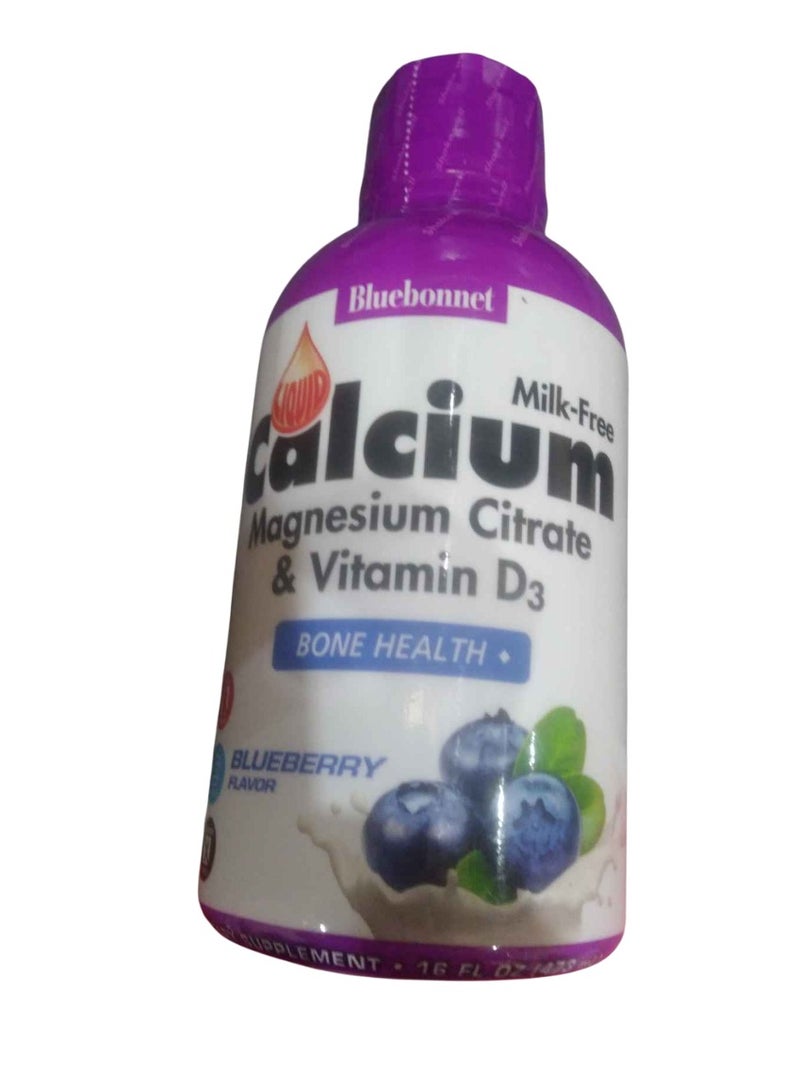 Bluebonnet Nutrition Liquid Calcium Citrate Calcium Citrate, Magnesium Citrate, Vitamin D3, Bone Health, Gluten Free, Soy Free, Milk Free, Kosher, 16 fl oz, 32 Servings, Mixed Berry Flavor - Image 1