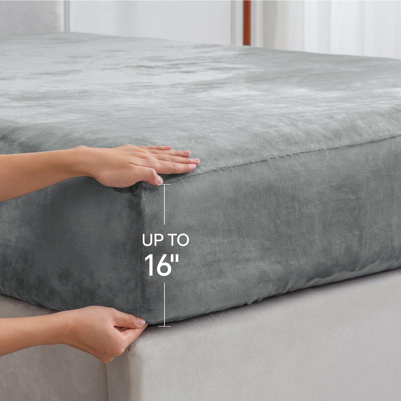 بيديليت أوراق الفانيلا البديليت ذات الحجم المزدوج الرمادي - صفائح الصوف الناعمة الفائقة مجموعة من الرقيقة الزائدة 3 قطع (تضمين ورقة مسطحة ملاءمة 1 وسادة) - Image 4