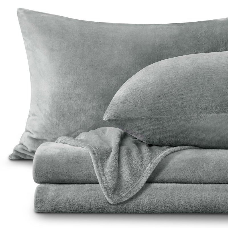 بيديليت أوراق الفانيلا البديليت ذات الحجم المزدوج الرمادي - صفائح الصوف الناعمة الفائقة مجموعة من الرقيقة الزائدة 3 قطع (تضمين ورقة مسطحة ملاءمة 1 وسادة) - Image 1