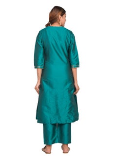 ريارا كورتي نسائي مع بنطلون طقم 3/4 كم كورتا بانت طقم حرير فني (تفتا سادة) مقاس S  - Image 4