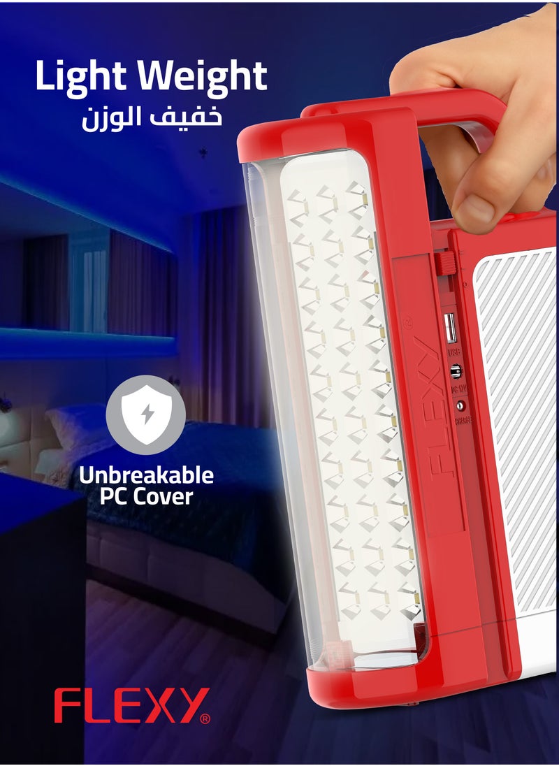 فليكسي فانوس LED قابل لإعادة الشحن من FLEXY: 33 مصباح LED عالي الطاقة، بطارية تدوم 100 ساعة، مدخل طاقة شمسية، مخرج USB، غطاء غير قابل للكسر، ضوء يعمل عند انقطاع التيار الكهربائي تلقائيًا، كفالة عامين، تصميم موفر للطاقة  - Image 3