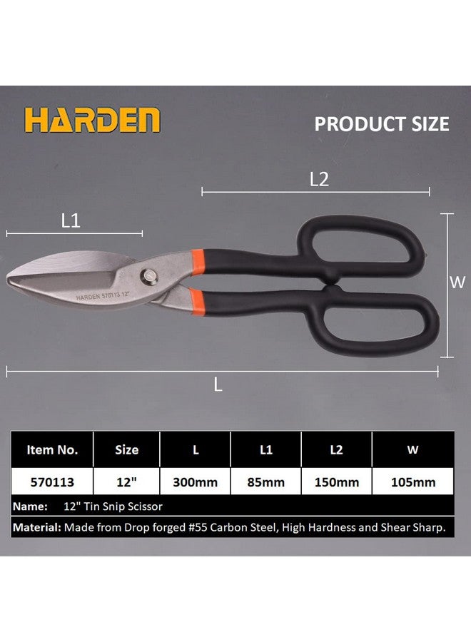 Harden 12" Tin Snip Sheet Cutter- Carbon Steel, Shear Sharp and Comfort Grip Handle - 570113 - Image 2