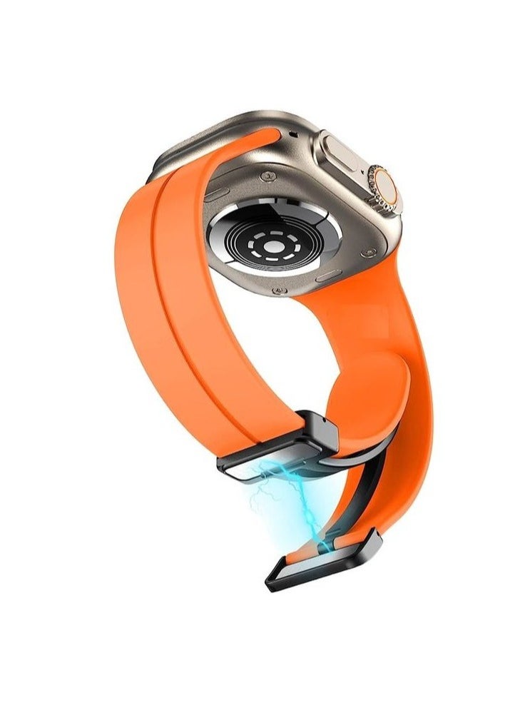 Generic - For Apple Watch 49mm Ultra Series 8 D-Shape Magnetic Clasp Silicone Replacement Sport Wristband Band - Orange - Image 1