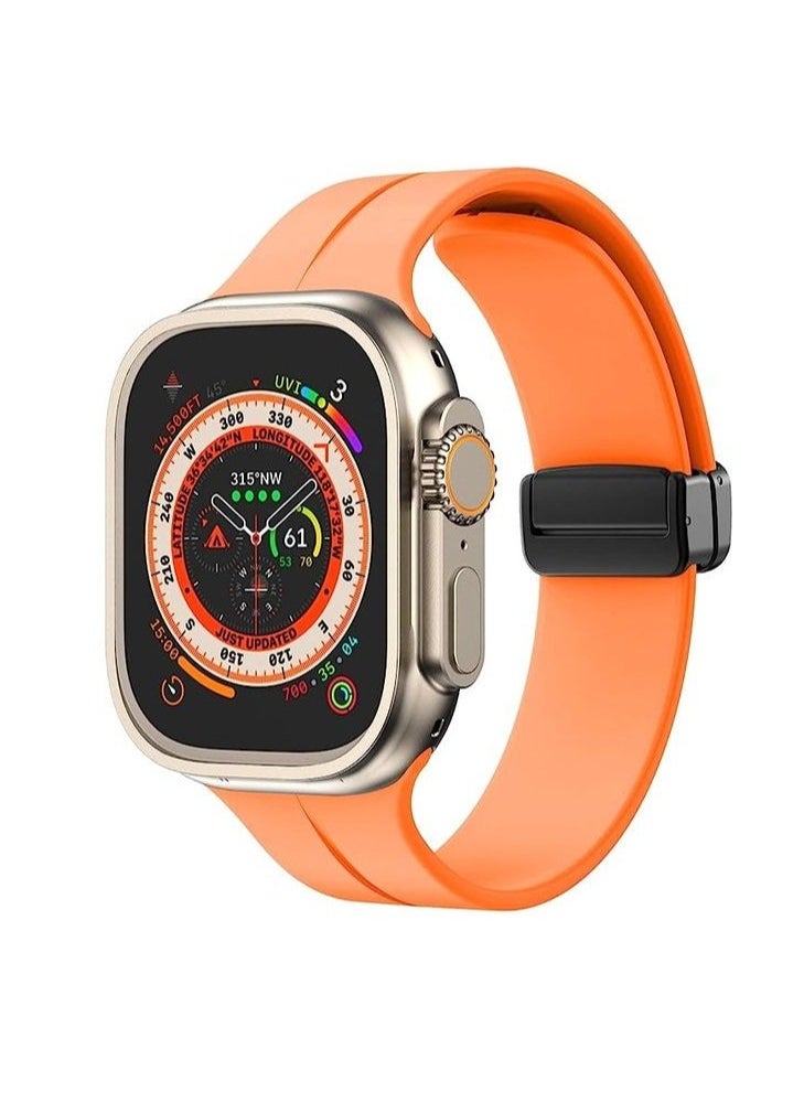 Generic - For Apple Watch 49mm Ultra Series 8 D-Shape Magnetic Clasp Silicone Replacement Sport Wristband Band - Orange - Image 1