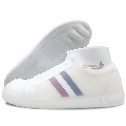 FOOTINSOLE.COM Waterproof Silicone Rubber Shoe Covers for Rain, Non-Slip Easy-handy Water Resistant Overshoes Outdoor Cycling Hiking Protectors Apply to Men, Women, Kids (Small, WHITE) - Image 1