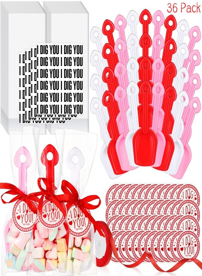 Chumia Valentine's Day Plastic Toy Shovels I Dig You Toy Shovels Set with I Dig You Stickers Valentine Tags with Ribbon Favor(85 Pieces) - Image 1