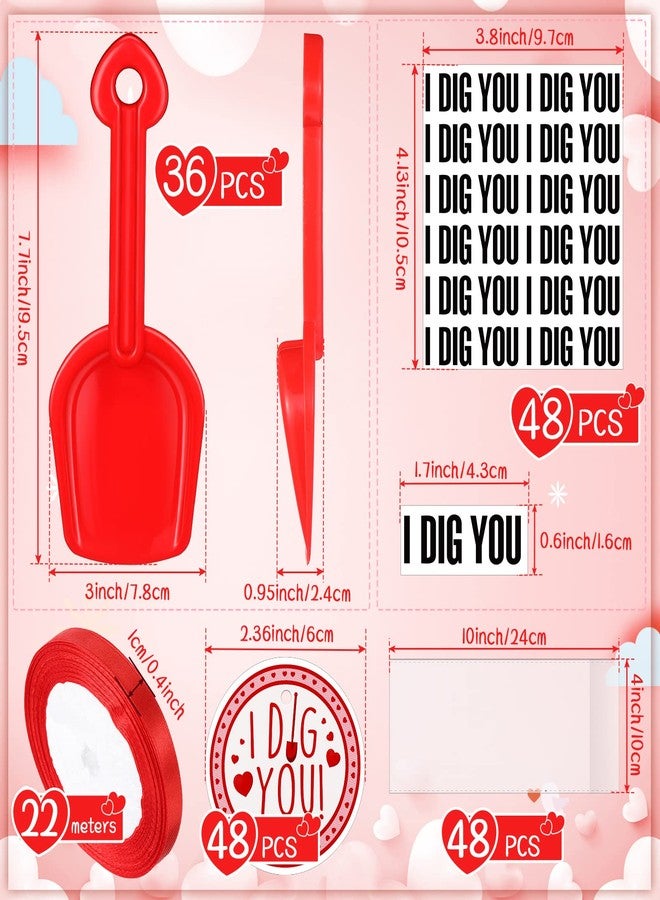 Chumia Valentine's Day Plastic Toy Shovels I Dig You Toy Shovels Set with I Dig You Stickers Valentine Tags with Ribbon Favor(85 Pieces) - Image 3