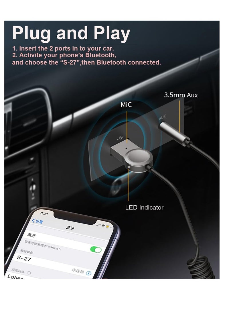 SYOSI - Aux to Bluetooth 5.1 Adapter, High Resolution Wireless Audio Bluetooth 5.1 Adapter with Audiophile USB DAC 3.5mm AUX for Car/Home Stereo Hi Res Music Streaming, No Charging Needed - Image 1