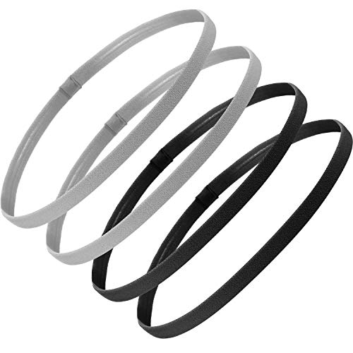 Sumind 4 Pieces Thick Non-Slip Elastic Sport Headbands Football Hair Headbands for Women and Men (Black, Gray - Image 1