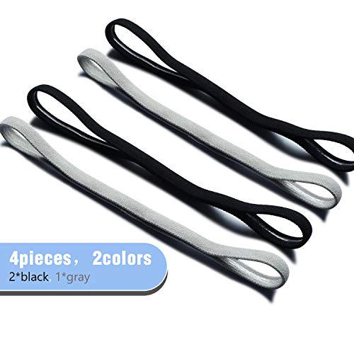 Sumind 4 Pieces Thick Non-Slip Elastic Sport Headbands Football Hair Headbands for Women and Men (Black, Gray - Image 2