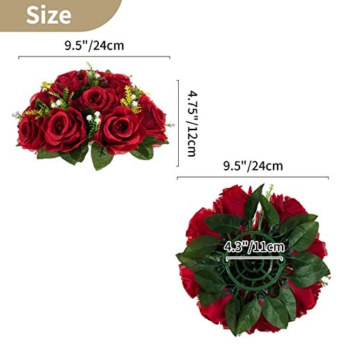 NUPTIO Flower Wedding Centrepieces for Tables - 10 Pcs 9.5in Diameter Crimson Artificial Flowers Rose Ball for Centerpieces Table - Fake Rose Arrangements for Weddings Birthday Party Decor - Image 5
