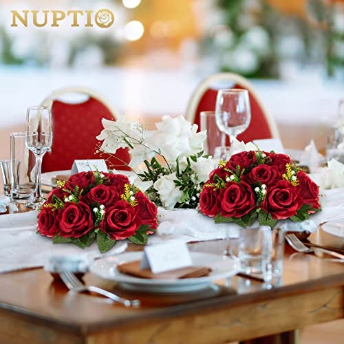 NUPTIO Flower Wedding Centrepieces for Tables - 10 Pcs 9.5in Diameter Crimson Artificial Flowers Rose Ball for Centerpieces Table - Fake Rose Arrangements for Weddings Birthday Party Decor - Image 4
