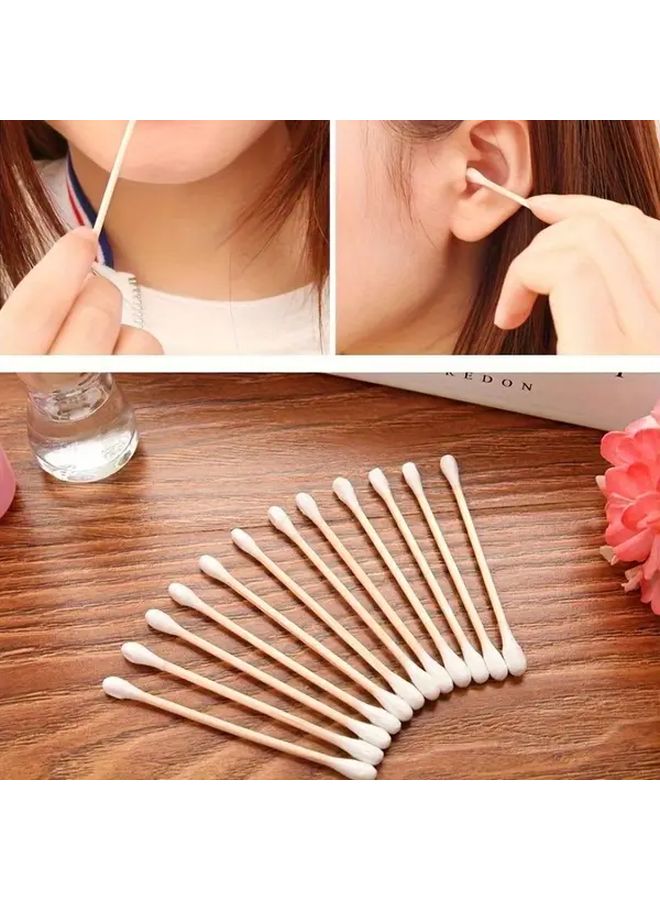 800 مسحة قطنية من الخيزران 8 عبوات رؤوس مزدوجة لتنظيف الأذن والمكياج - Image 3