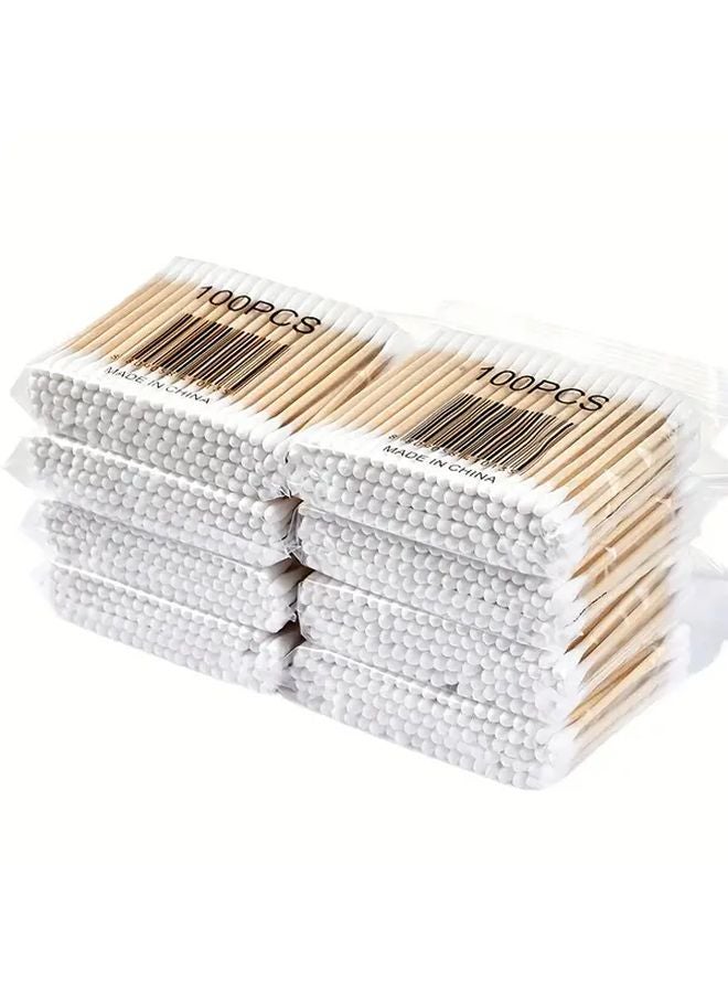 800 مسحة قطنية من الخيزران 8 عبوات رؤوس مزدوجة لتنظيف الأذن والمكياج - Image 1