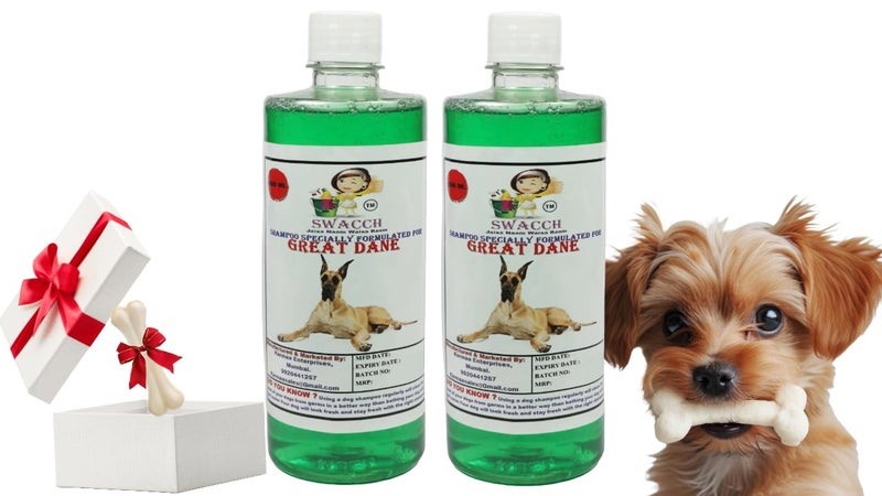 swacch Shampoo | Puppy Safe Shampoo | Great Dane Dog Shampoo (500ml) (Pack of 2) Neem Alovera + Small White Bone | Dog Chew Bones | Teething chew Toy | Dental Teething |Combo Pack - Image 1