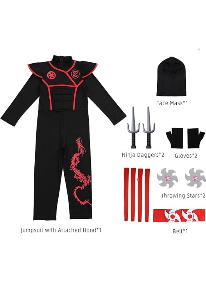 Bukela Spooktacular Creations Ninja Costume Kids, Muscle Ninja Deluxe Set, Toddler Unisex Kungfu Halloween Costumes with Foam Accessories for Halloween Themed Parties, Red, M - Image 3