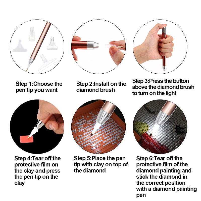 Abodhu Diamond Painting Pen Kits with LED Diamond Art Pens Accessories Tools 5D Light Up Drill Pens for Arts Nails DIY Crafts Decoration,12pcs Tips - Image 4