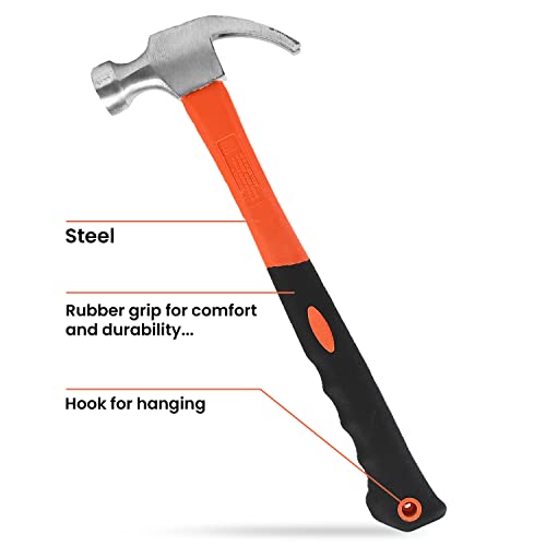 Oblivion Claw Hammer - Carbon Steel Shaft with 450g Steel Shaft and 13-Inch Fiberglass Handle | Comfortable Grip Forged Head Flat Head Hammer for Driving and Pulling Out Nails (1Pc) - Image 3