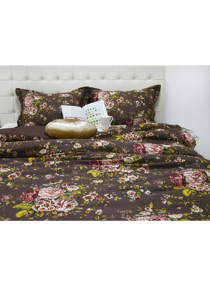 السرعوف الذهبية طقم لحاف زهور الخريف مكون من 3 قطع من GOLD MANTIS - فراش قطن 100% مع لمسة نهائية مغسولة بالملابس، دافئ ورقيق، مقاس كوين/كينج مع أغطية وسائد - لحاف بني مطبوع عليه زهور (كوين) - Image 2