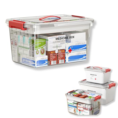 KREPS® Plastic Medicine Box, Medical First Aid Multi-Purpose Storage Organizer, Emergency Kit, Availbale in Multiple Size (TRANSPARENT, LARGE) - Image 1