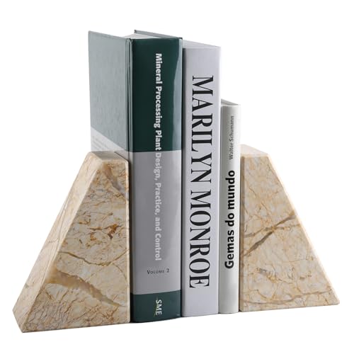 Koville Marble Bookends for Shelves Large Bookends for Heavy Books NonSlip Heavy Duty Book Stopper for CDMovies Aesthetic Decorative Book Ends for Bookshelf Table Home DecorGold