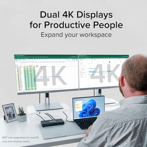 Plugable USB-C Docking Station Dual 4K 60Hz HDMI, 65W Charging, Gigabit Ethernet, 1x USB-C 5Gbps, 3X USB-A, Audio, Windows/ChromeOS, USB-C/USB4/Thunderbolt, Driverless (UD-MSTH2) - Image 3