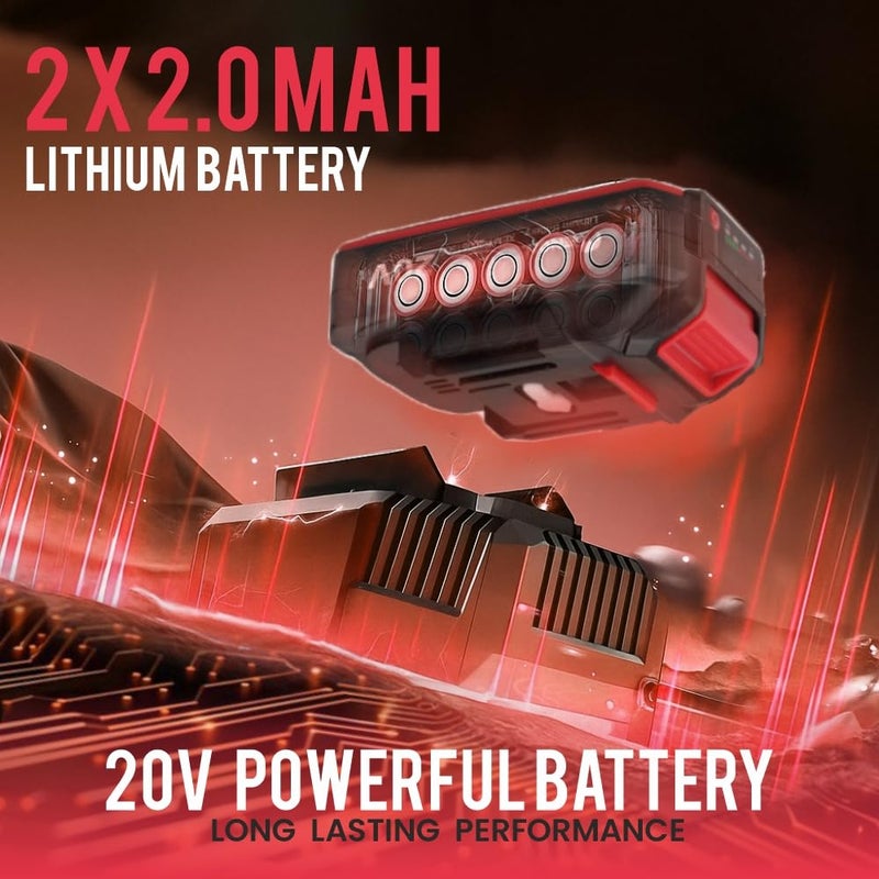 ENON طقم مفتاح صدمة لاسلكي 20 فولت، عزم دوران 300Nm، محرك قوي، بطاريتان ليثيوم 2.0Ah، 5 رؤوس مفاتيح، F/R، بدون فرش، أداة نجارة، مثقاب، مفك براغي - ضمان 6 أشهر (XE-BL2031) - Image 4
