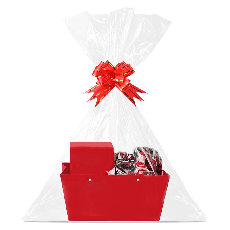 Tuanse 30 Pcs Basket for Gift Empty DIY Bulk Gift Basket Kit with Handle Kraft Cardboard Tray with 30 Bag 30 Bow Market Tray for Wedding PartyRed98 x 67 x 43 in - Image 2