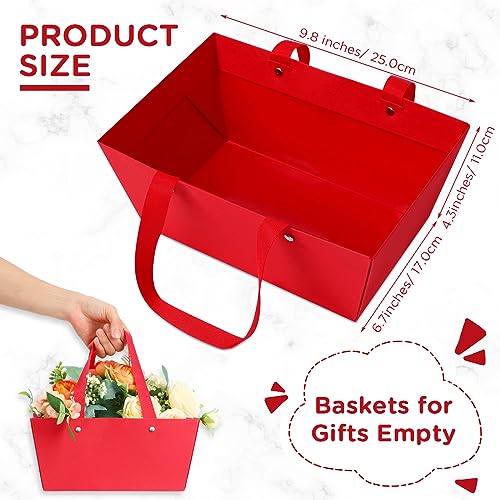 Tuanse 30 Pcs Basket for Gift Empty DIY Bulk Gift Basket Kit with Handle Kraft Cardboard Tray with 30 Bag 30 Bow Market Tray for Wedding PartyRed98 x 67 x 43 in - Image 3