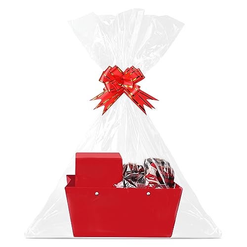 Tuanse 30 Pcs Basket for Gift Empty DIY Bulk Gift Basket Kit with Handle Kraft Cardboard Tray with 30 Bag 30 Bow Market Tray for Wedding PartyRed98 x 67 x 43 in - Image 1