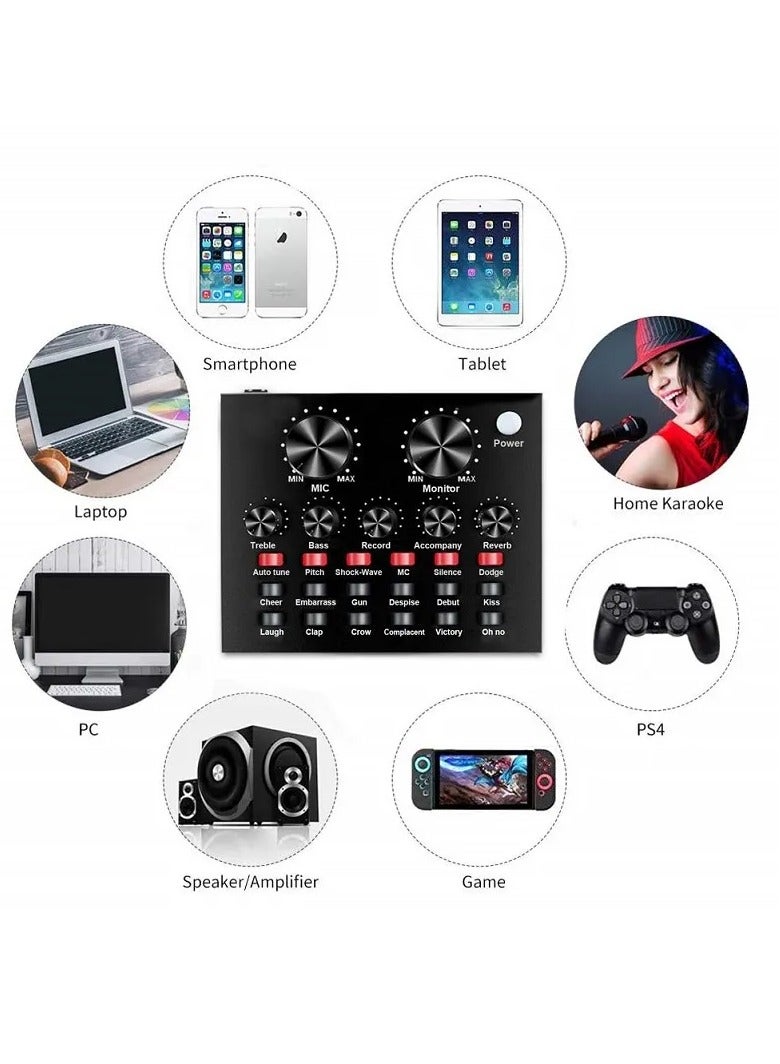 V8 Live Sound Card Audio Mixer USB External Sound Card Headset Microphone Live Sound Card For Double Cell Phone Live Computer PC Live Recording - Image 2