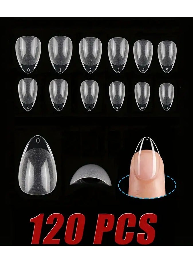 Rozino 120 Pcs Short Almond Shaped Nail Tips - Pre-formed Acrylic & Soft Gel Nail Extensions, Full Cover Transparent Glossy Nail Tips, Quick Apply Press-On Gel Nail Enhancements with Pure Color Design  - Image 4