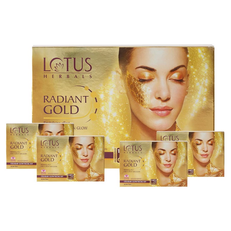 Lotus Lotus Radiant Gold Facial Kit for instant glow with 24K Pure Gold Papaya 4 easy steps 37g 4 use  - Image 1