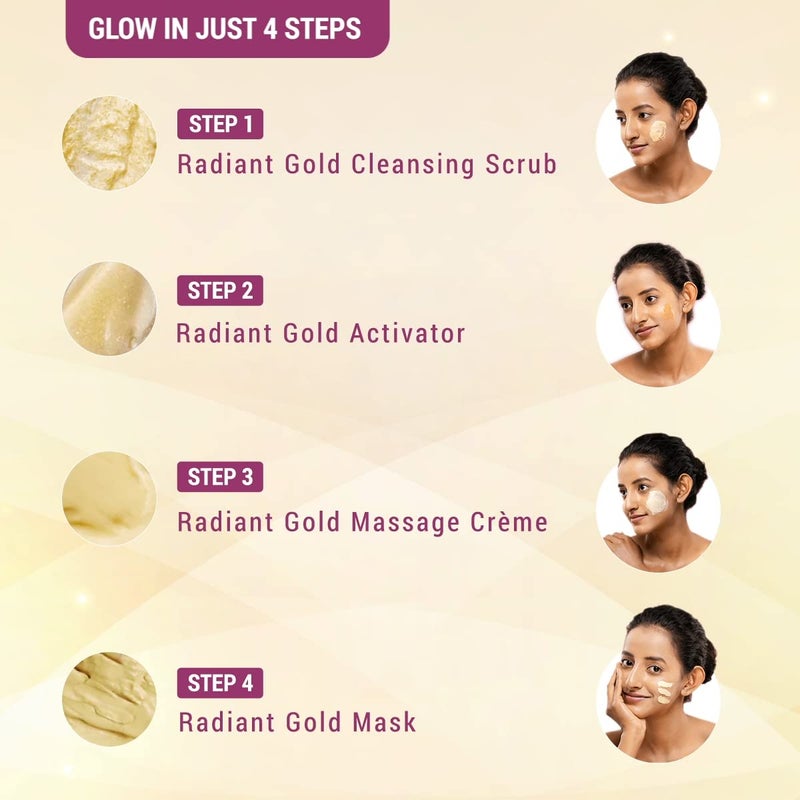 Lotus Lotus Radiant Gold Facial Kit for instant glow with 24K Pure Gold Papaya 4 easy steps 37g 4 use  - Image 3