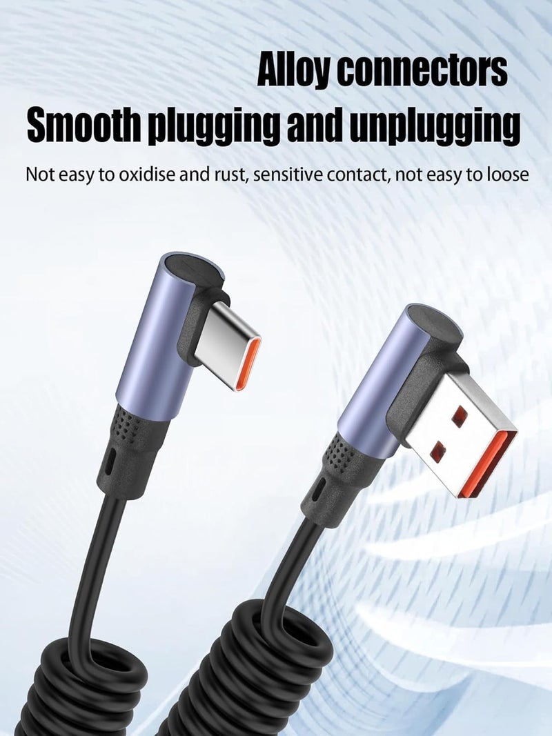 KASTWAVE 90 Degree Coiled USB A to USB C Cable Fast Charging Cord 3.2FT Retractable Right Angle Type C Data Transfer Wire for Car, Android Auto, Samsung & Gaming - Image 5