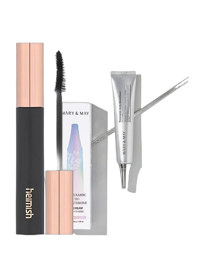 Heimish Dailism Smudge Stop Mascara Curl | Black | 9 g | Waterproof Curling Mascara | Long Lasting Smudge Proof Lash Volume | Lengthening Eye Makeup & MARY&MAY Tranexamic Acid + Glutathione Eye Cream (30ml)|For Dark Circles & Uneven tone|Under Eye Cream for Dark Spots & Hyperpigmentation Bundle - Image 1