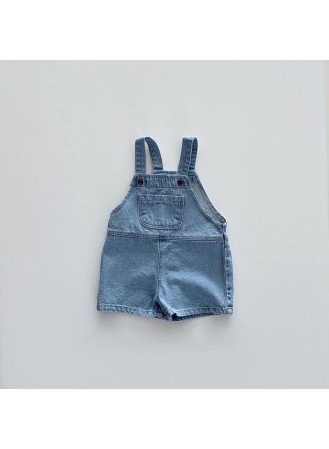 Summer New Arrival Children's Korean Style Children's Wear For Men And Women All-match Small Pocket Thin Denim Strap Shorts 