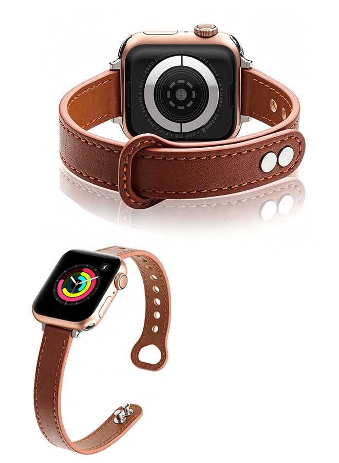 Happy D Slim Leather Apple Watch Band, 38mm/40mm/41mm, Leather Thin Replacement Strap Wristband for iWatch Ultra 2 SE Series 10/9/8/7/6/5/4/3/2/1 - Image 5