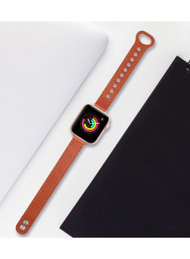 Happy D Slim Leather Apple Watch Band, 38mm/40mm/41mm, Leather Thin Replacement Strap Wristband for iWatch Ultra 2 SE Series 10/9/8/7/6/5/4/3/2/1 - Image 4