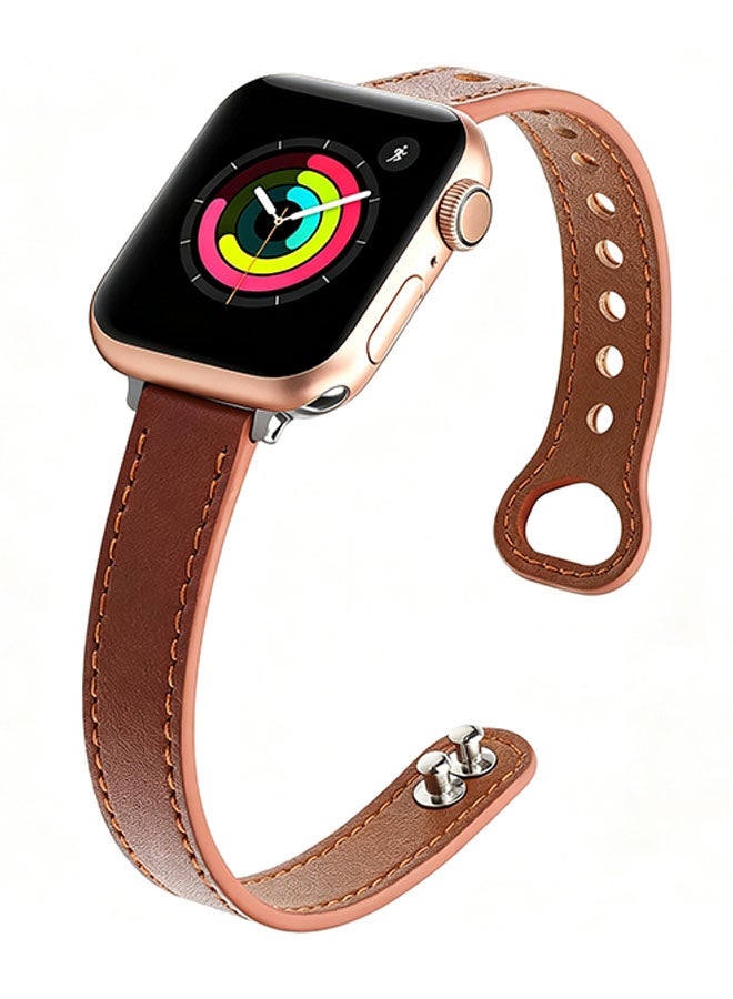 Happy D Slim Leather Apple Watch Band, 38mm/40mm/41mm, Leather Thin Replacement Strap Wristband for iWatch Ultra 2 SE Series 10/9/8/7/6/5/4/3/2/1 - Image 1