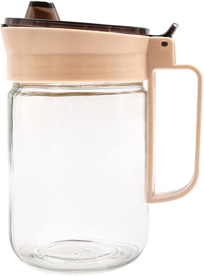 RIGJAK 580ml Borosilicate Glass Oil Dispenser and Pourer with Measurement Transparent Jug With Handle and Lid Leakproof Spill Proof BiG Mouth To Easy Refill and store