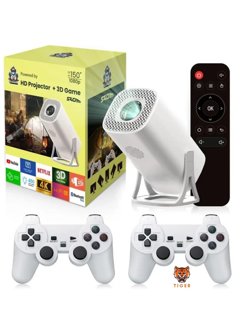 TIGER - S40 Max 2-in-1 Smart Projector & Game Console | Android 11, WiFi 6, 4K HD Video Support, Bluetooth 5.0 | Home Theater Projector - US Plug - Image 1