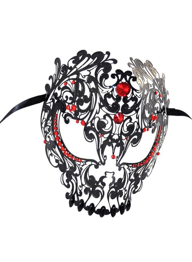 Yacanna Yacanna Men Devil Skull Laser Cut Venetian Masquerade Mask Event Party Ball Mardi Gars (Black, Red Crystals) 