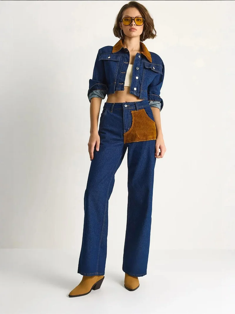 Bianco Lucci LUCCI High Waist Denim Co-ord Set with Shirt Collar