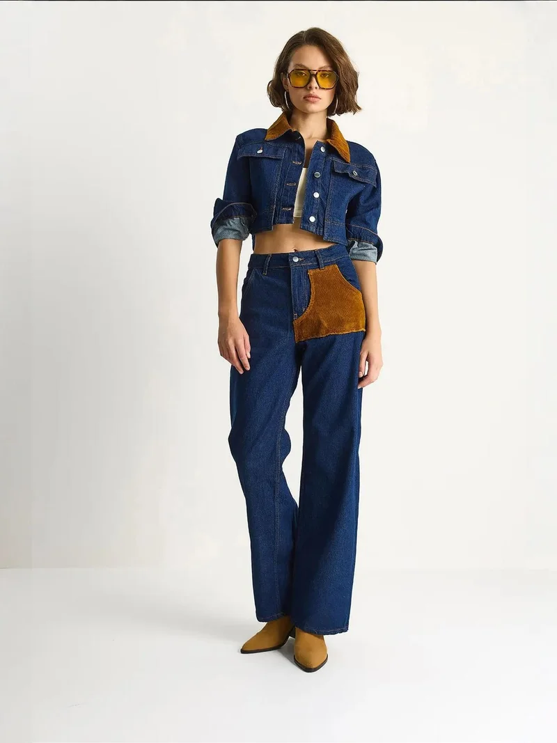 Bianco Lucci LUCCI High Waist Denim Co-ord Set with Shirt Collar