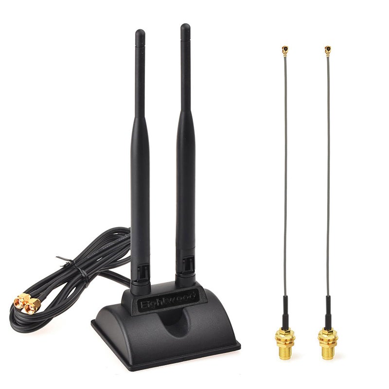 EIGHTWOOD هوائي واي فاي مزدوج النطاق 2.4GHz 5GHz من إيت وود مع موصل RP-SMA ذكر + كابل RP-SMA أنثى بطول 6 بوصات (عبوة من 2) لبطاقة شبكة Mini PCIe محول USB واي فاي جهاز توجيه لاسلكي نقطة وصول - Image 1