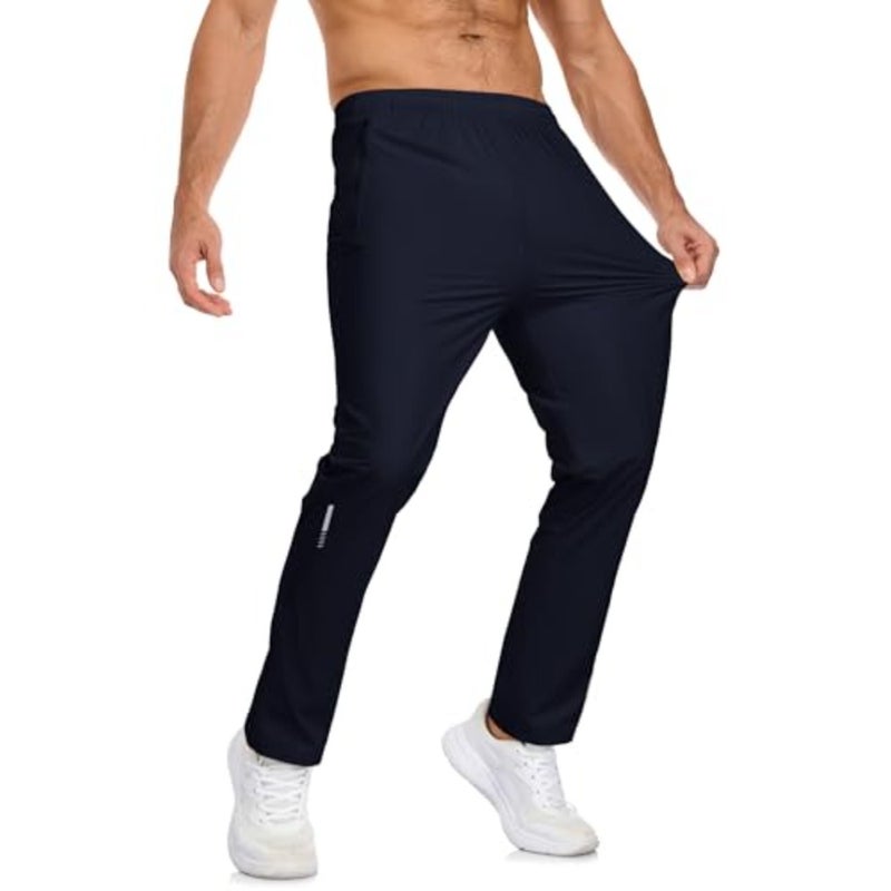 Mens Sport Gym Pants Lightweight Quick Dry Athletic Workout Pants Nylon Breathable Running Sweatpants with Zip Pockets - Image 1